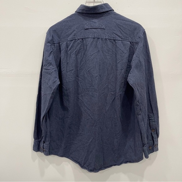 Duluth Trading Co Long Sleeve Navy Blue Trim Fit Button Down Shirt Large Cotton - Picture 2 of 6